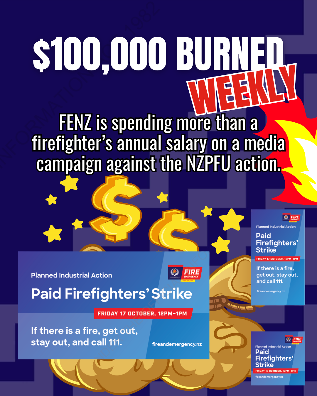 FENZ spends more than a firefighter’s annual salary for a few days of media advertising – weekly!