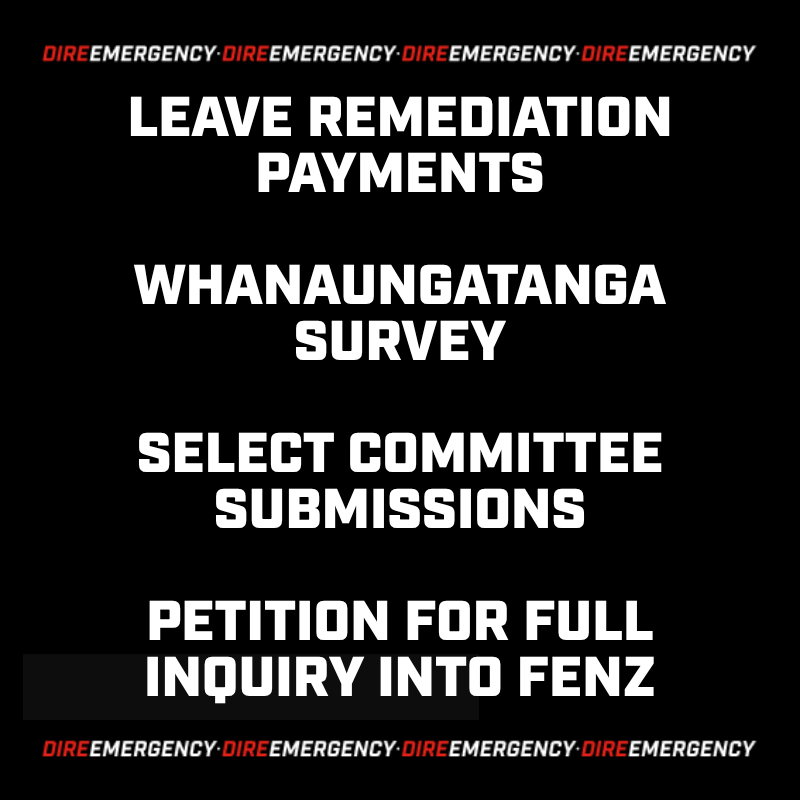 Leave remediation payments, Whanaungatanga Survey, Select Committee submissions, Petition for Full Inquiry into FENZ