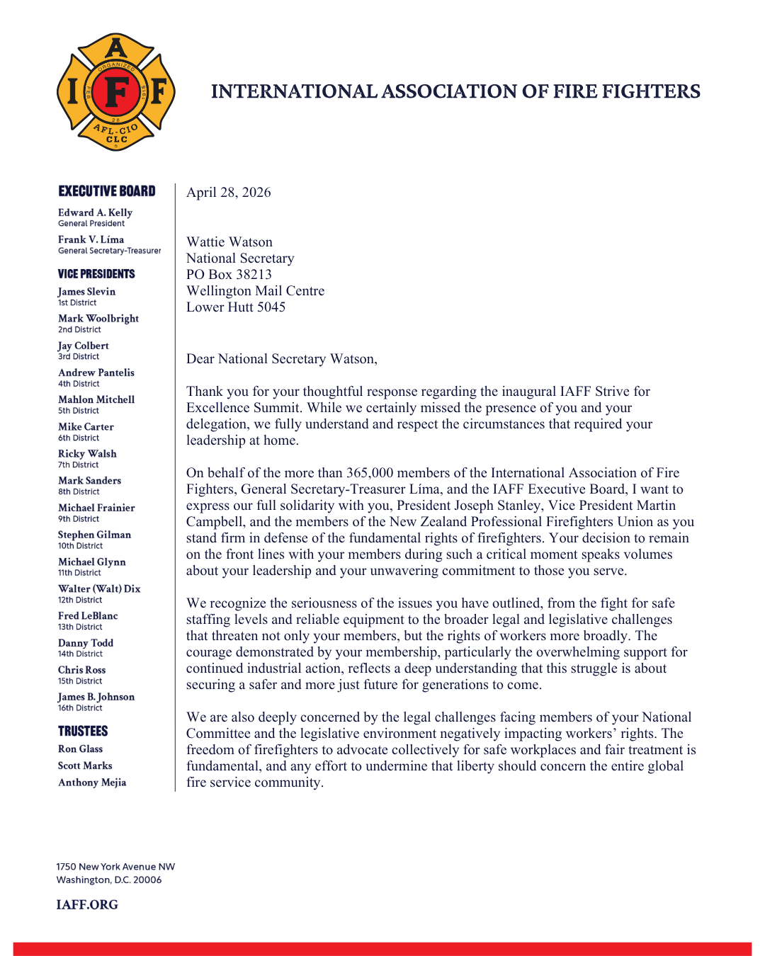 STRENGTH IN UNITY - IAFF MESSAGE OF SOLIDARITY