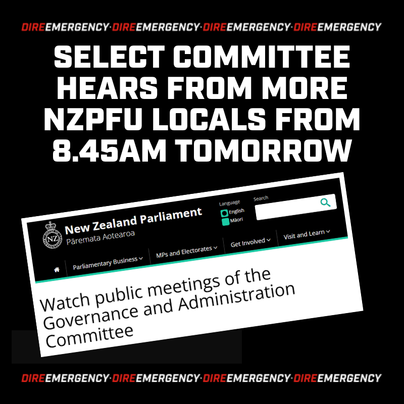 Select Committee hears from more NZPFU Locals from 8.45am tomorrow